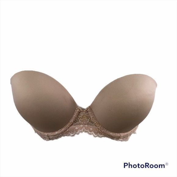 NWT ON GOSSAMER Beige Strapless Bra with Lace Straps (32B) - Picture 8 of 8